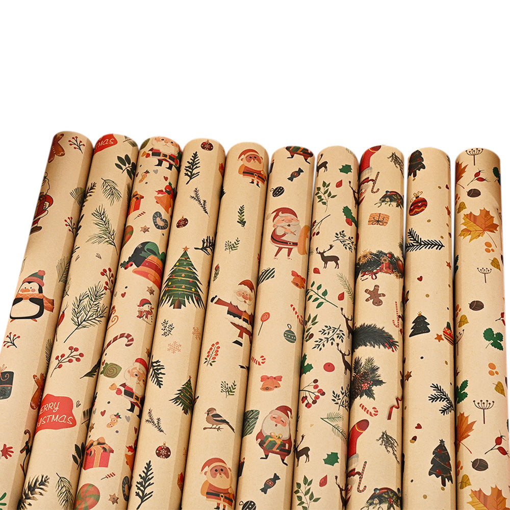 10PCS Christmas Wrapping Paper Rolls with Multiple Patterns & Gift Box Wrap