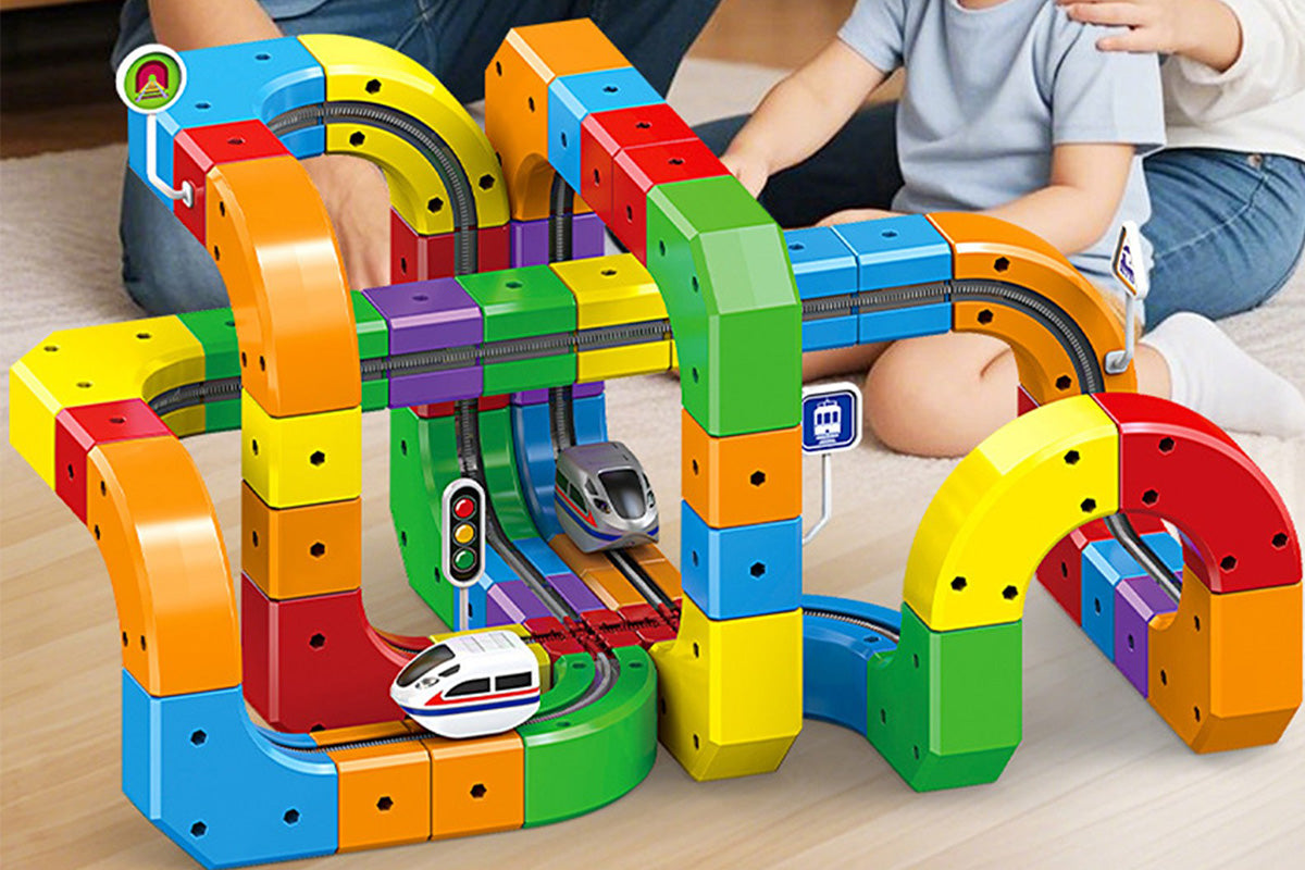 81Pcs Set Building Block Electric Train Set with Upside Down Racing