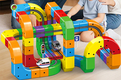 81Pcs Set Building Block Electric Train Set with Upside Down Racing