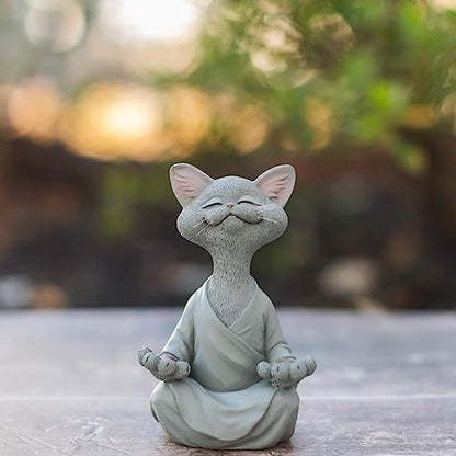 Whimsical Cat Buddha Figurine Meditation Yoga Decor Crafts Gifts 18cm-Gray