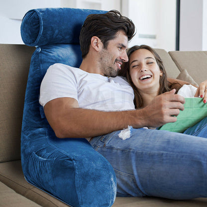 Backrest Pillow Neck Lumbar Support Chair Cushion with Arms Headrest Blue