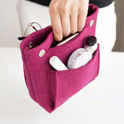 Women Organizer Bag Purse Insert Bag Felt Multi Pocket Travel Insert Organizer Handbag -Rose red