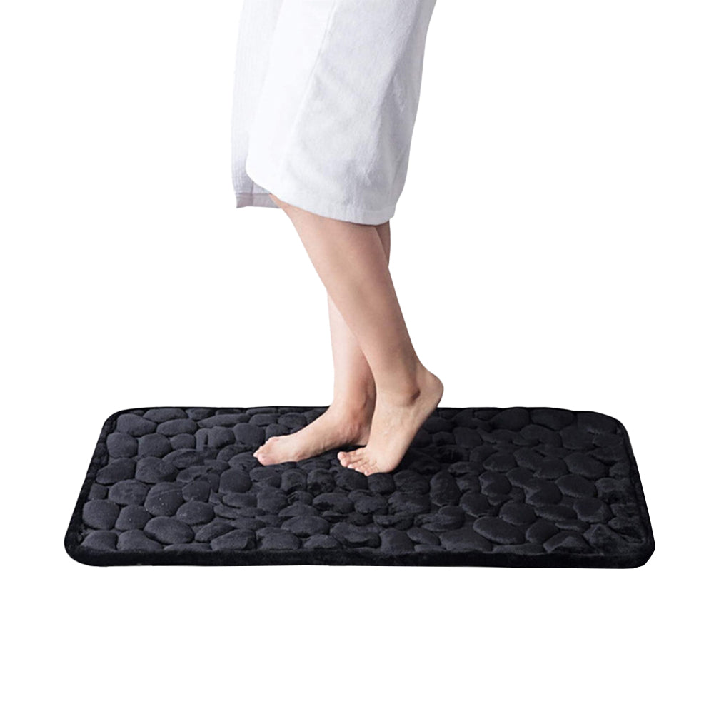 Cobblestone Bath Mat Anti-Slip Bathroom Door Mat Floor Mat Black