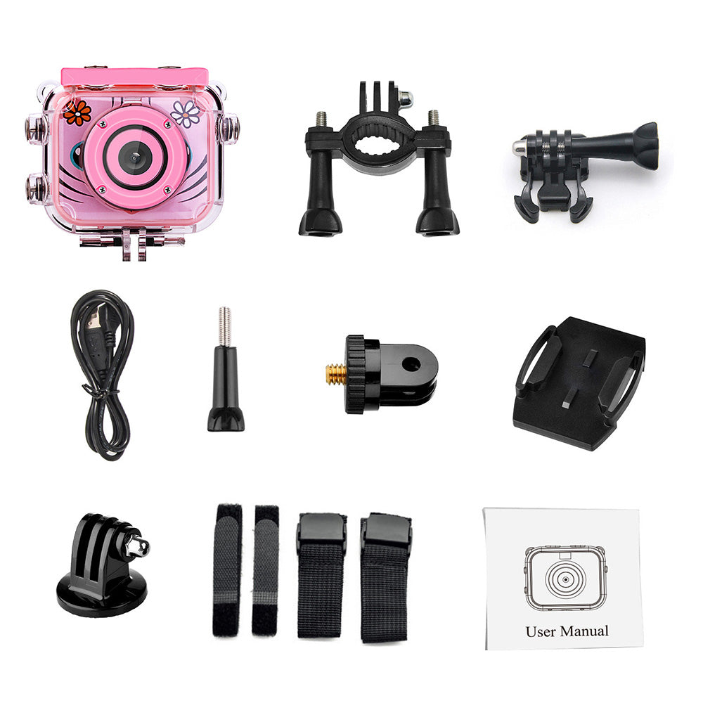 Water-Resistant Underwater Camera for Kids Sports Camera Digital Action Camera with 32GB TF Card Pink