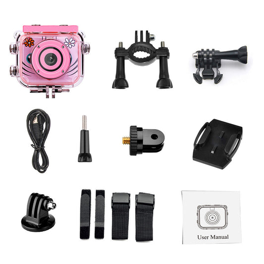 Water-Resistant Underwater Camera for Kids Sports Camera Digital Action Camera with 32GB TF Card Pink