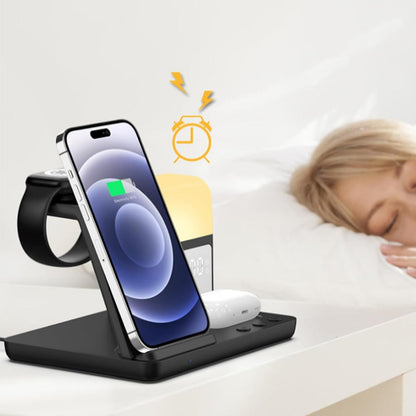 Wireless Charging Station with Alarm Clock Night Light 6-in-1 Charging Dock for Smartphone/Watch/Earbuds