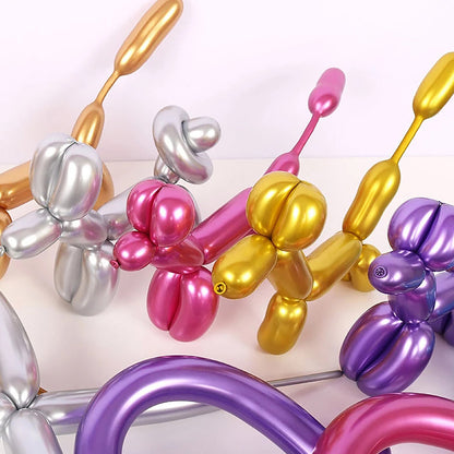 100 Piece Metallic Long Balloons for Birthday Wedding Party Decor