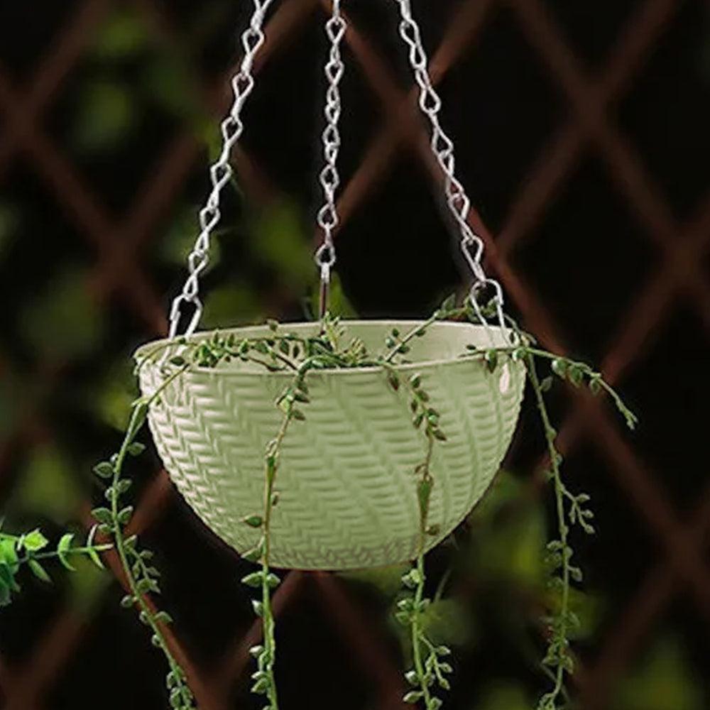 Set of 2Pcs Hanging Flower Pot Basket Garden Plant Hangers with Drainage Holes and Chain Green
