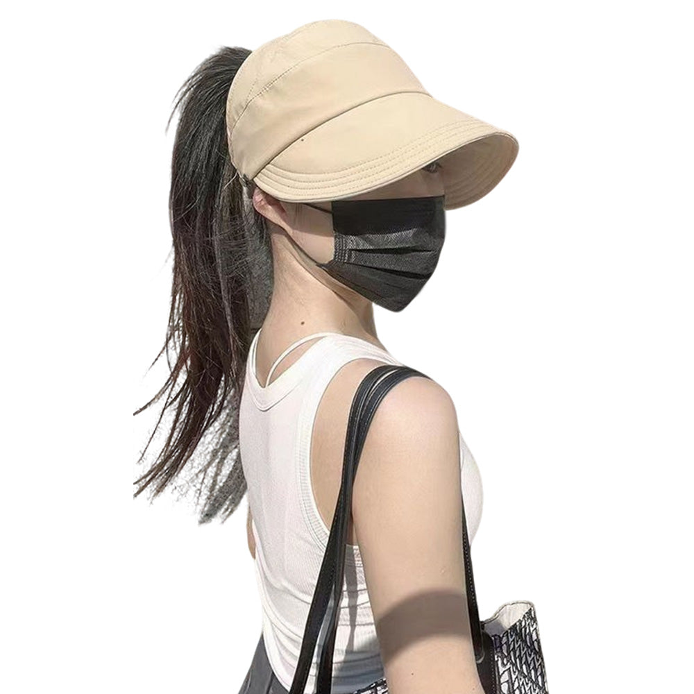 Wide Brim Quick Dry Foldable Sun Hat with Ponytail Opening - Khaki