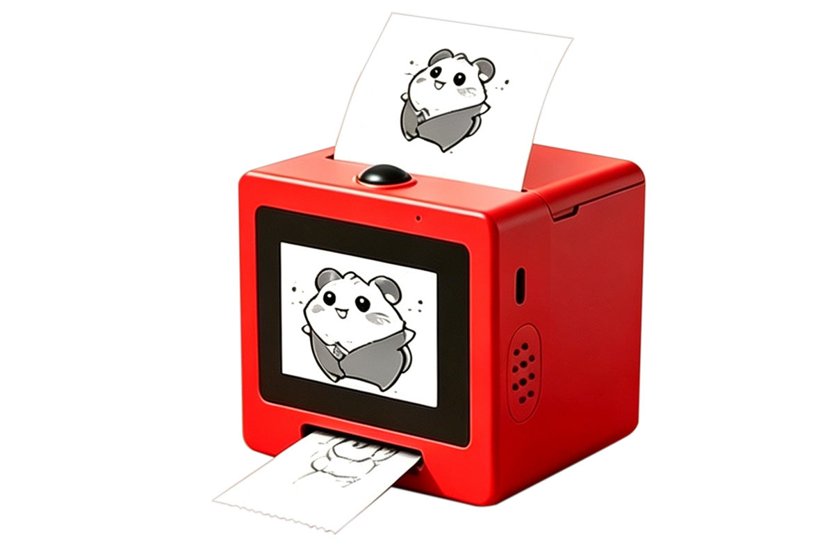 AI Voice Thermal Mini Inkless Sticker Printer with 24in Screen - Red