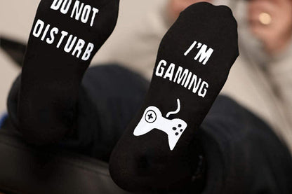 Funny Gaming Socks with Do Not Disturb I Am Gaming Text-White