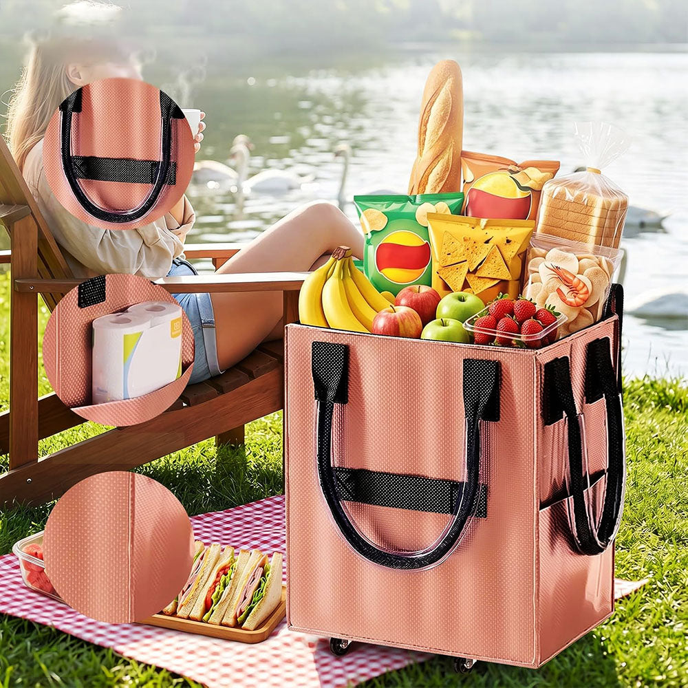 Reusable Grocery Bag Foldable Rolling Shopping Tote Bag - Rose Gold
