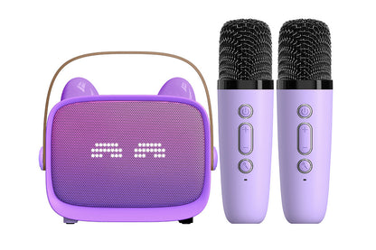 Karaoke Machine Toys Gifts Portable MP3 Player with 2 Wireless Microphone -Purple