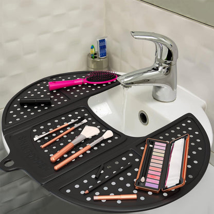Foldable Sink Topper with Hanging Loop Silicone Beauty Makeup Brush Cleaning Mat