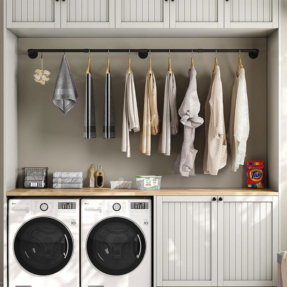 183cm Galvanized Carbon Steel Wall Mounted Clothes Rack - Black