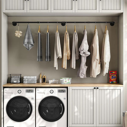 183cm Galvanized Carbon Steel Wall Mounted Clothes Rack - Black