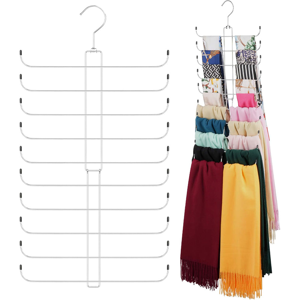 10 Layer Folding Scarf Hanger Organizer for Closet Space Saving-Silver