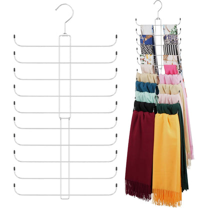 10 Layer Folding Scarf Hanger Organizer for Closet Space Saving-Silver