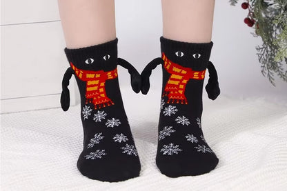 Magnetic Holding Hands Socks Novelty Funny Women Men Couple Socks For Christmas Gifts-Black