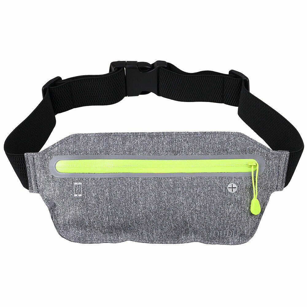 Sport Waist Bum Slim Belt Bag forJogging Running Hiking Zipper Fanny Pack Pouch Gray