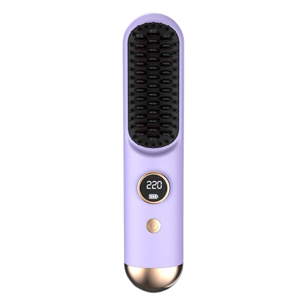 Cordless LCD Hair Straightening Brush 2-in-1 Portable Styling Tool for Travel-Purple