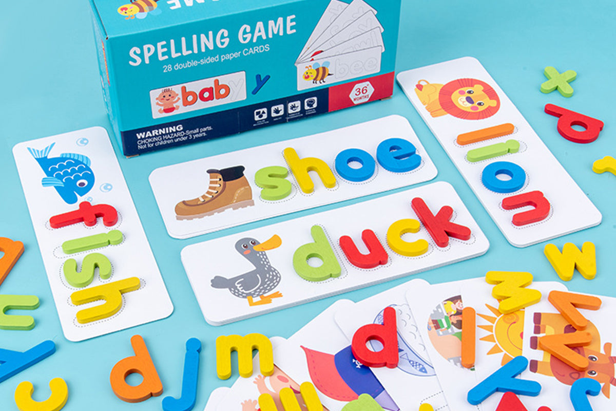2Pcs Wooden Puzzle Spelling Words Game Educational Toy Word Spelling Matching Game