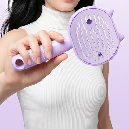 Electric Spray Hair Brush with Cat Ear Design and One Click Cleaning - Purple