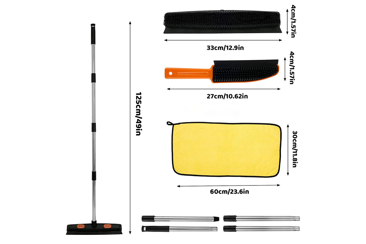 3 in 1 Pet Hair Removal Rubber Broom with Hand Brush and Towel for Floor Dusting