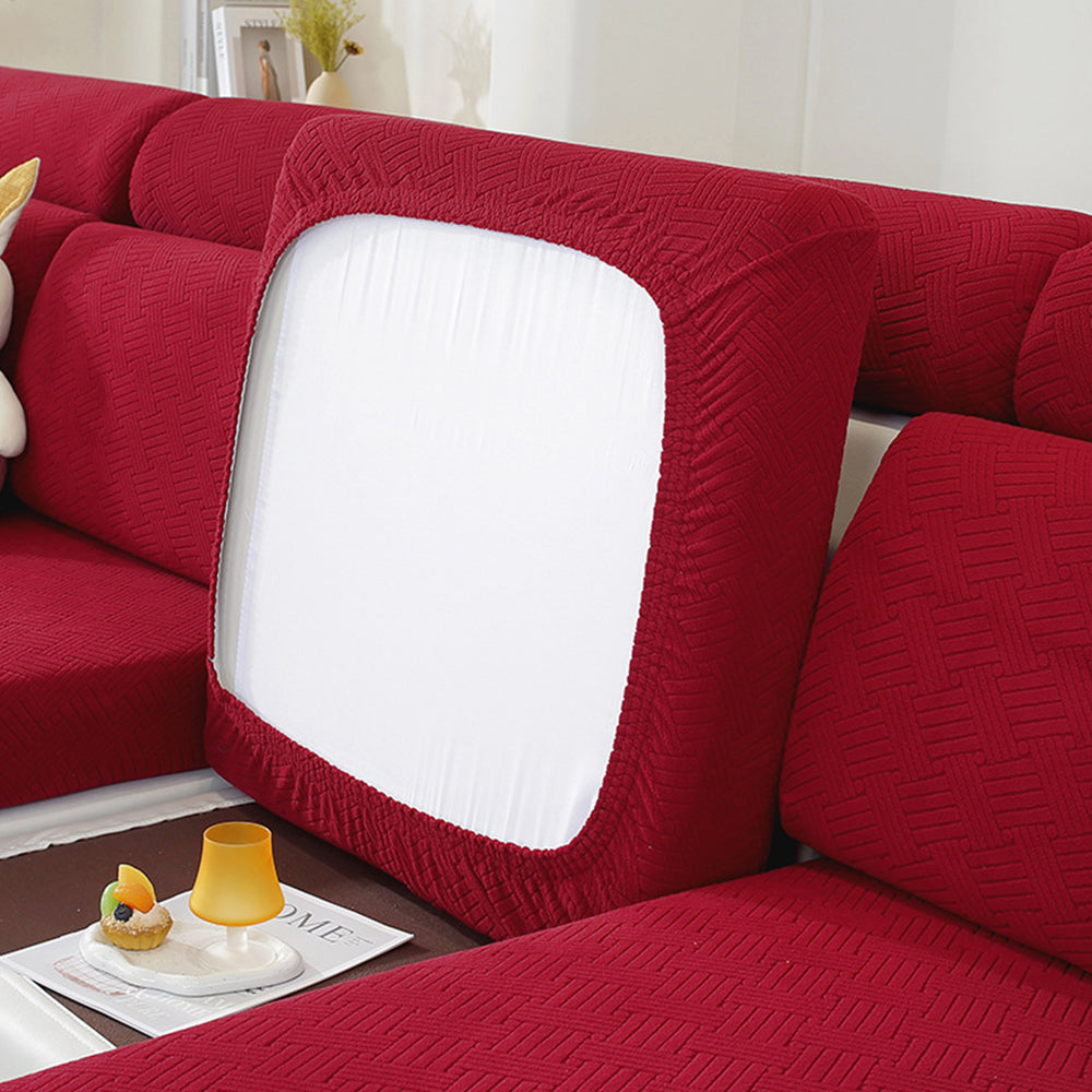 2Pcs Stretch Sofa Cushion Cover Lounge Sofa Seat Slipcover Protector Couch Cover Wine Red