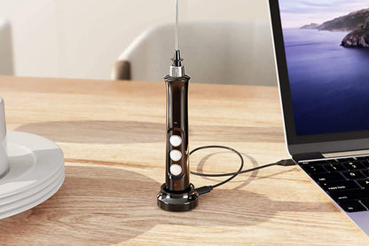 Milk Frother Handheld USB Rechargeable Milk Foam Maker With 3 Stainless Whisks-Black