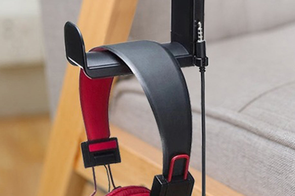 Headset Holder Headphone Hook Rotating Arm Under Desk Headphone Hanger -Black