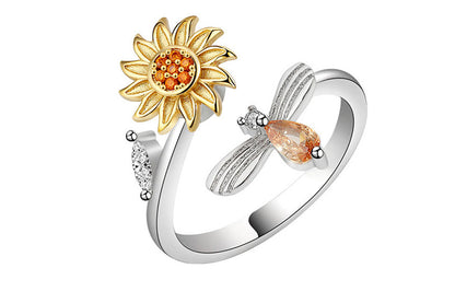 Anxiety Worry Fidget Spinner Ring Meditation Spinner Ring Adjustable Opening-Sunflower
