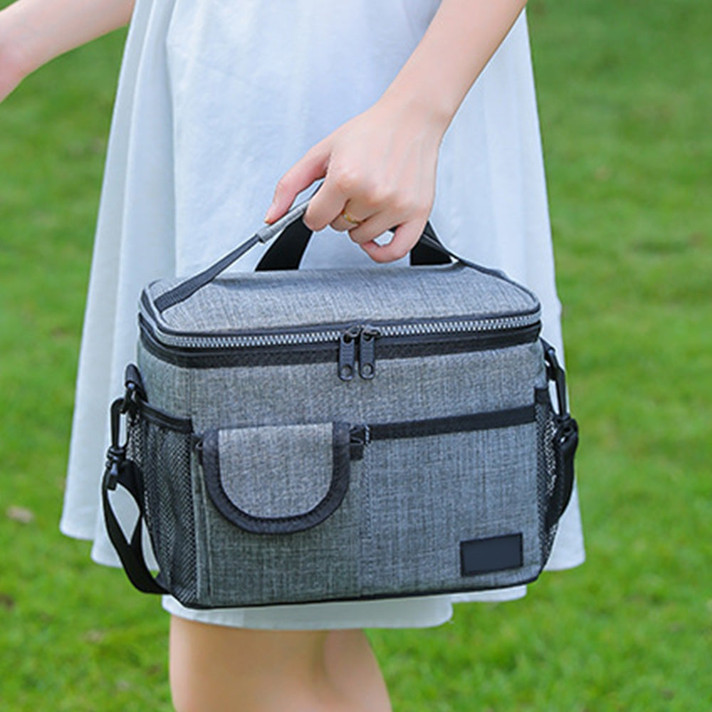 Insulated Lunch Bag Large Capacity with Shoulder Strap-Grey
