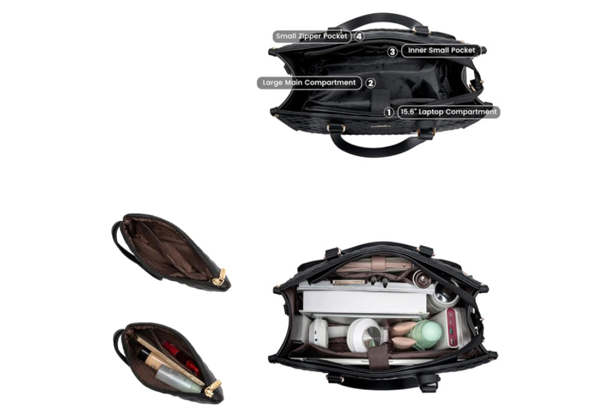 2-in-1 Tote Bag with Insulated Lunch Compartment and Wallet-Black