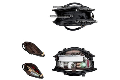 2-in-1 Tote Bag with Insulated Lunch Compartment and Wallet-Black