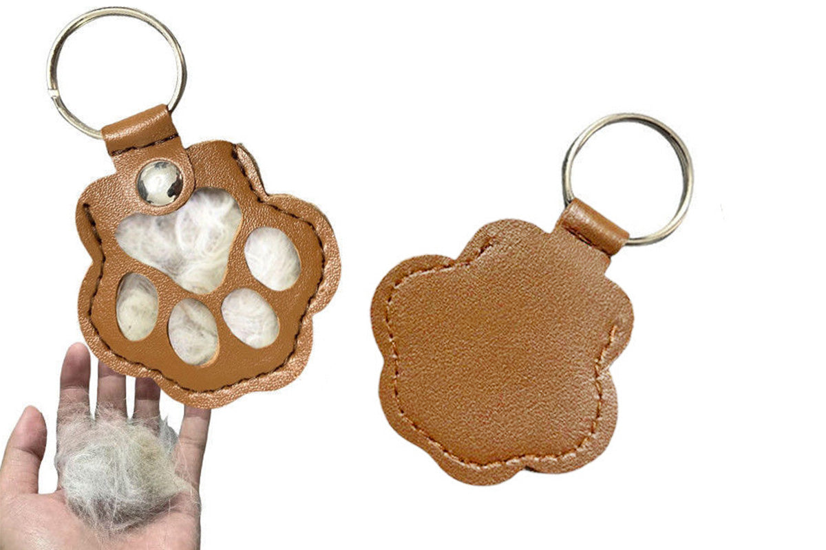 4Pcs Pet Paw Shaped Key Chain Pet Fur Key Chain Pet Memorial Gift Key Ring-Camel