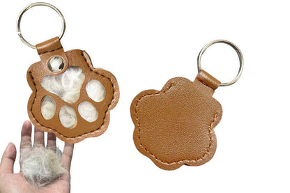 4Pcs Pet Paw Shaped Key Chain Pet Fur Key Chain Pet Memorial Gift Key Ring-Camel