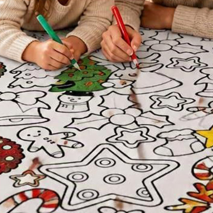 Adult DIY Christmas Coloring Blanket Black and White Line Art - Christmas Tree