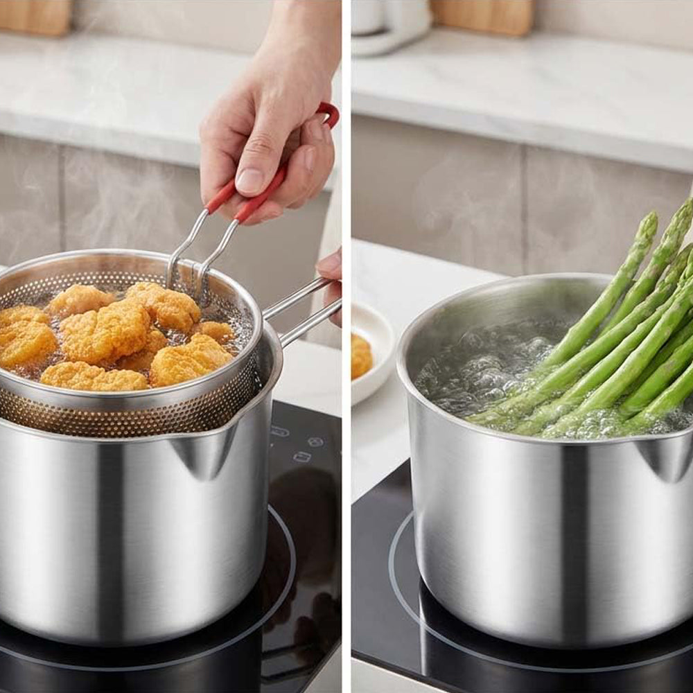 5-Piece Stainless Steel Deep Fryer Pot Set with Basket and Lid