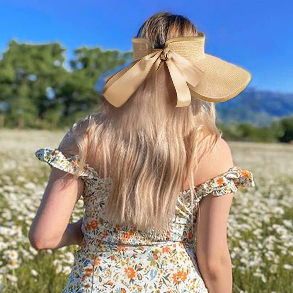 Foldable Adjustable Wide Brim Open Top Outdoor Sun Visor Hat - Khaki