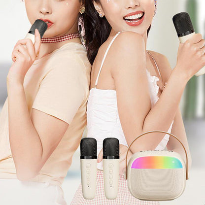 Mini Karaoke Machine with 2 Wireless Microphones Portable Bluetooth Speaker Singing Machine Beige