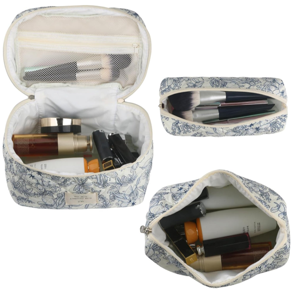 3Pcs Set Travel Makeup Bags Cosmetic Bag Aesthetic Floral Toiletry Organizer Bags Style 1