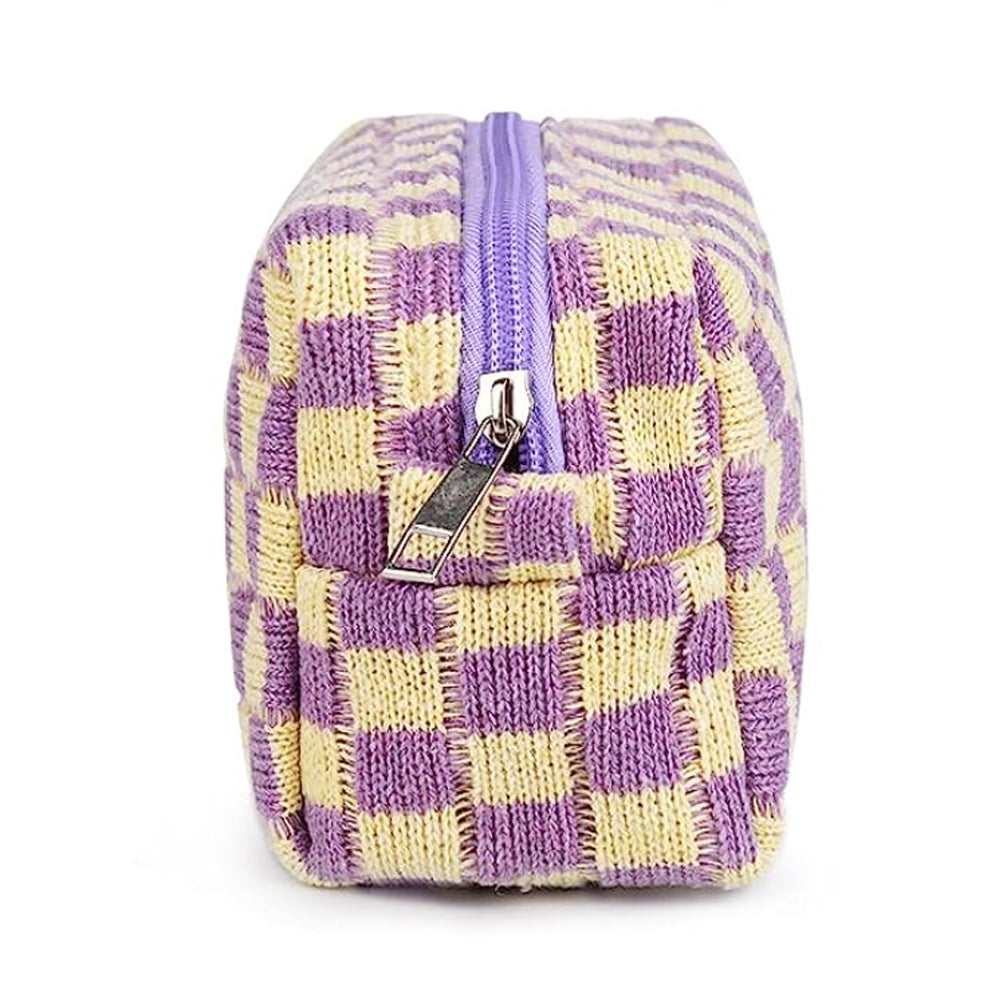 2Pcs Checkered Makeup Bags Travel Toiletry Bag Organizer Makeup Storage Bags Purple
