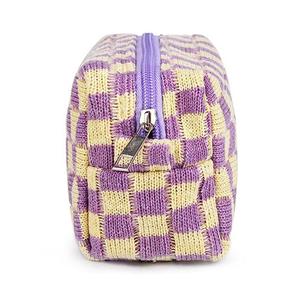 2Pcs Checkered Makeup Bags Travel Toiletry Bag Organizer Makeup Storage Bags Purple