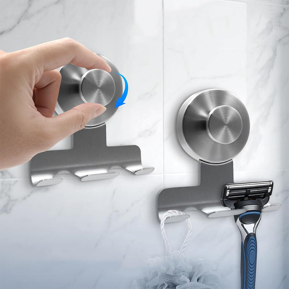Stainless Steel Suction Cup Razor Holder Wall Mounted Bathroom Shaver Hook-Silver