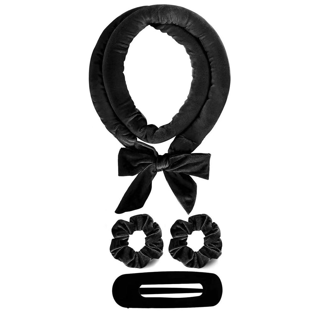 4Pcs Set Heatless Hair Curler Tools Overnight No Heat Hair Curling Set for Long Hair Black