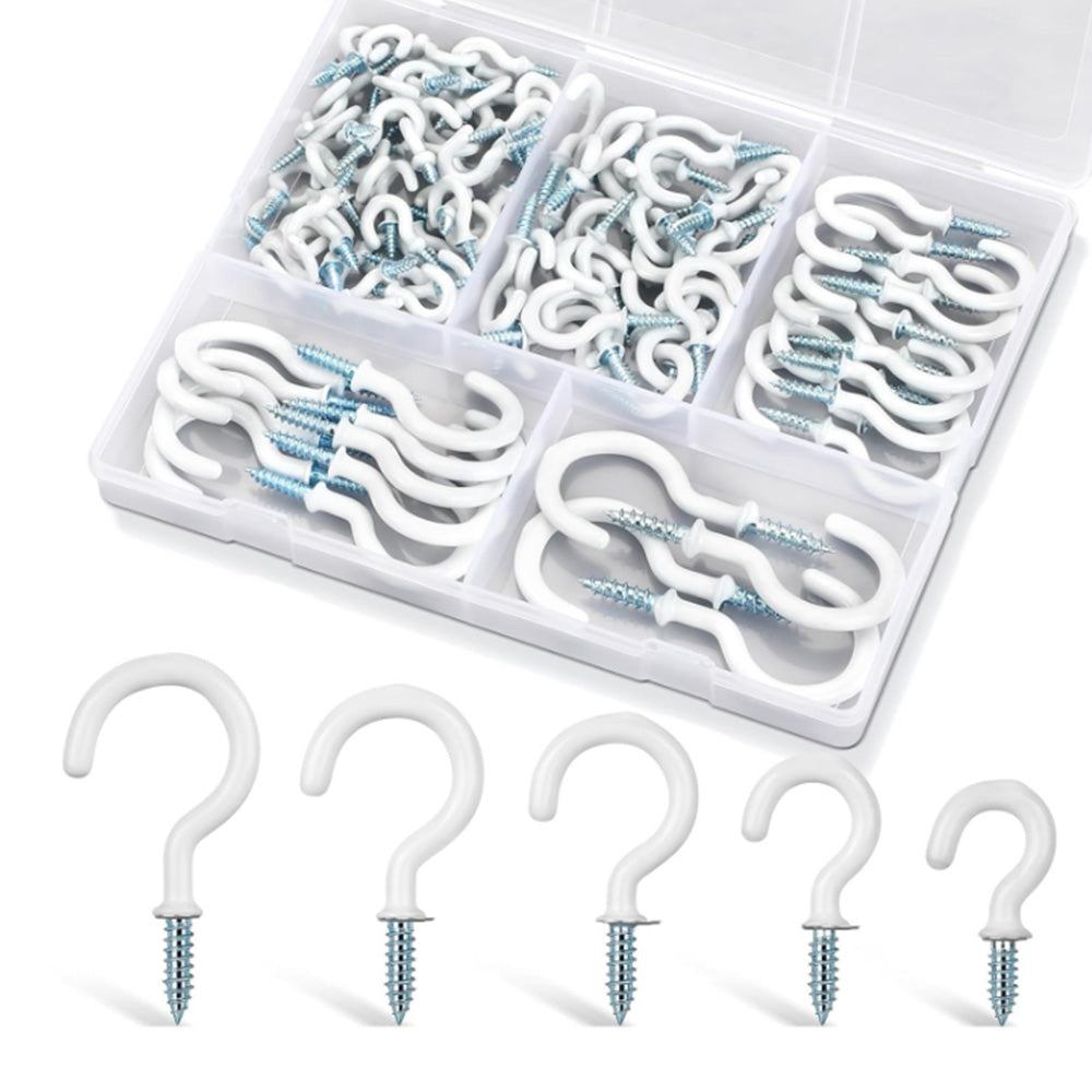 140Pcs Metal Screw Hooks 6 Sizes Screw-in Hooks Hat Plant Hangers