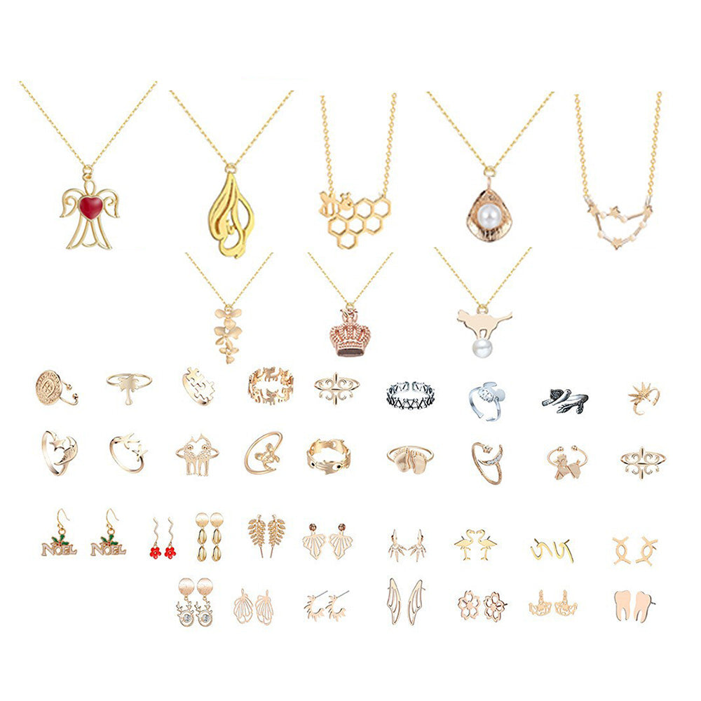 Christmas Jewelry Advent Calendar Set Earrings Rings Necklaces - Brown