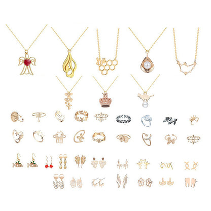 Christmas Jewelry Advent Calendar Set Earrings Rings Necklaces - Brown