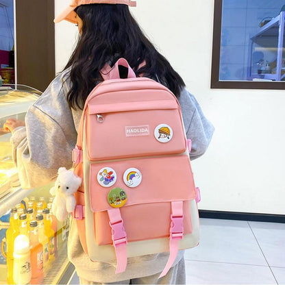 5Pcs Backpack Set for Girls with Tote Bag for Primary Elementary High School-Pink